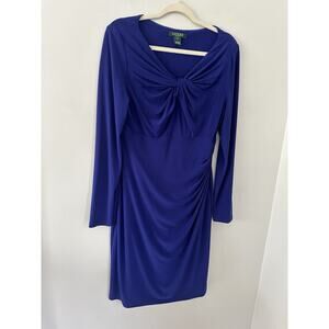 Ralph Lauren Sapphire Blue Twist Bodice Long Sleeve Stretch Dress 12